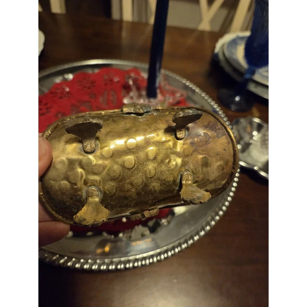 Vintage Hammered Brass Fireplace Log Fire Wood Holder Lion Claw Feet Mini Décor